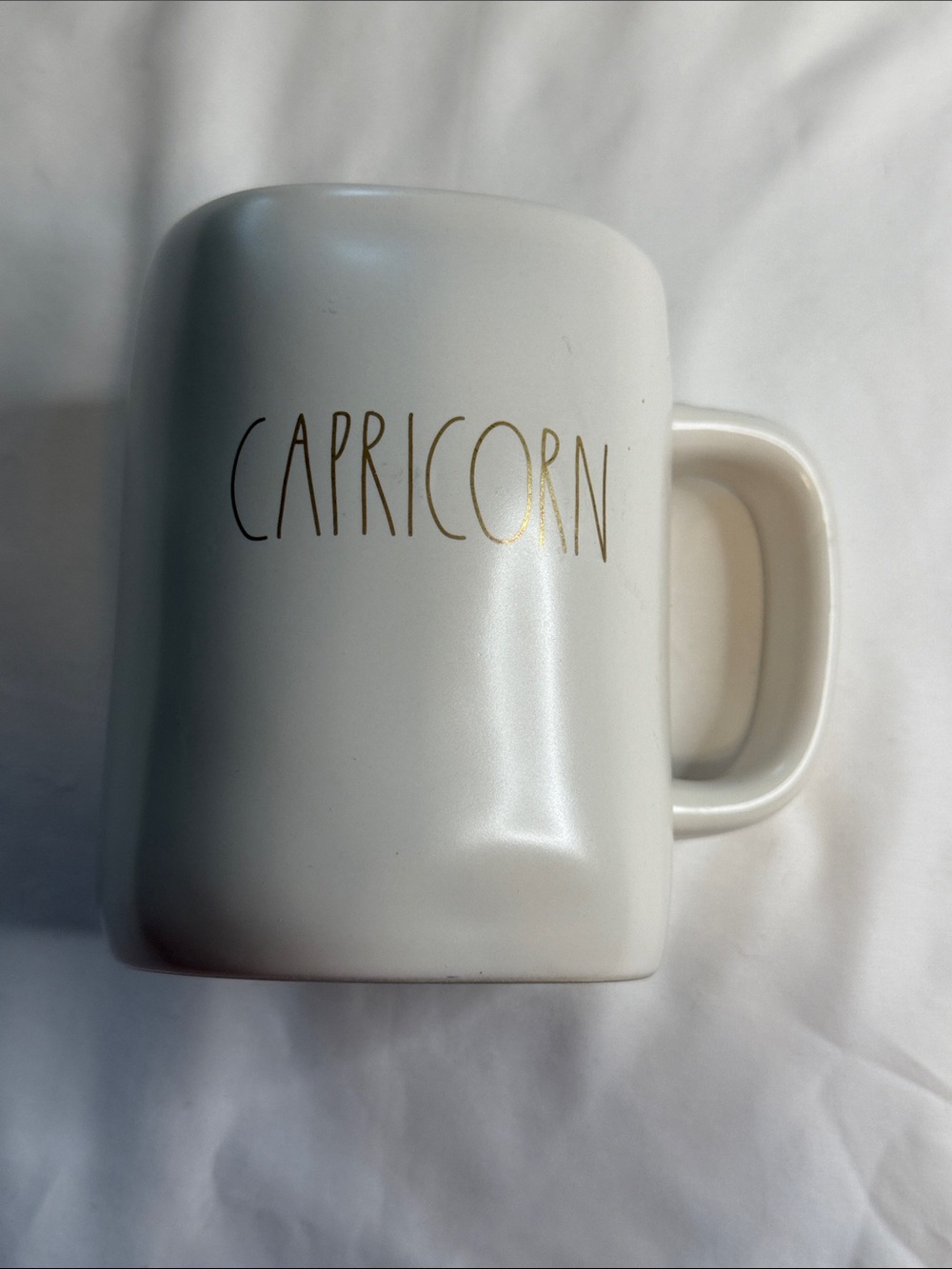 Rae Dunn White Mug with Gold Capricorn Script